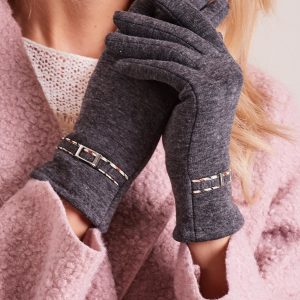 Wholesale Dark Grey Classic Gloves With Buckle