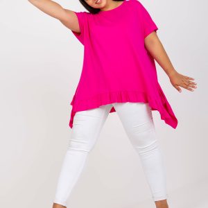 Wholesale Fuchsia asymmetrical viscose plus size blouse