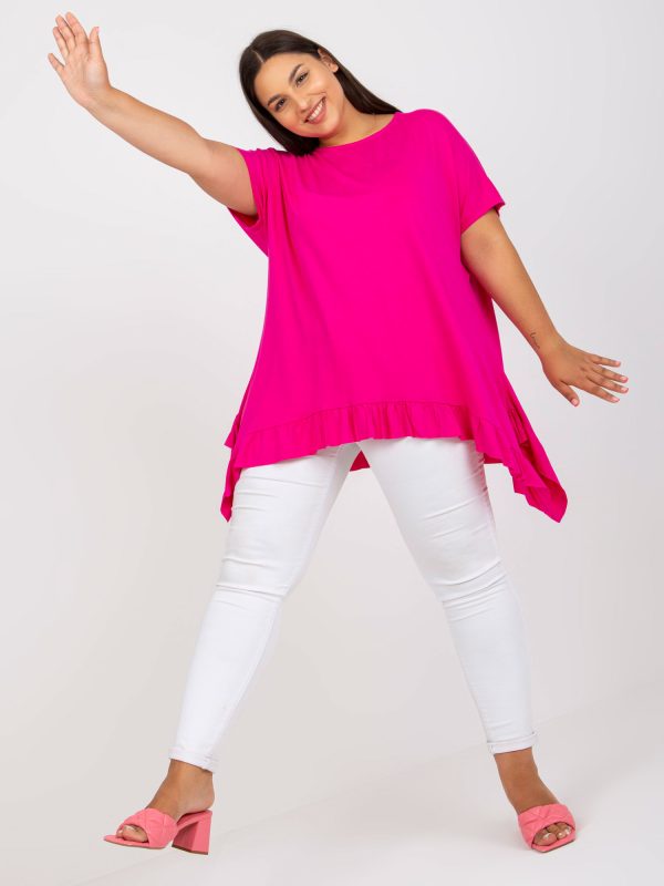 Wholesale Fuchsia asymmetrical viscose plus size blouse