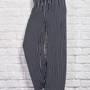 Wholesale Striped trousers with elastic waistband and binding navy blue