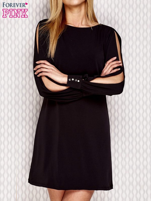 Wholesale Dress with slits on sleeves black