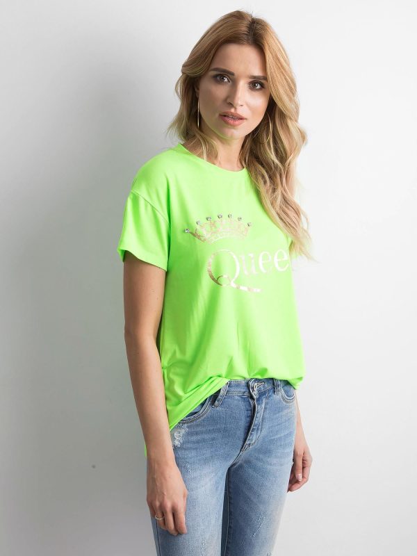 Wholesale Fluo green t-shirt with inscription and applique