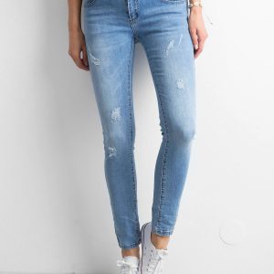 Wholesale Blue women's regular jeans with abrasions