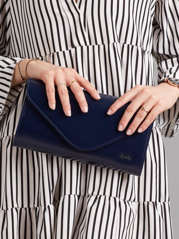 Wholesale Navy blue large lacquered clutch bag