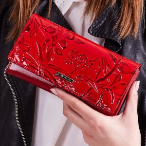 Wholesale Red Leather Wallet with Embossed Pattern