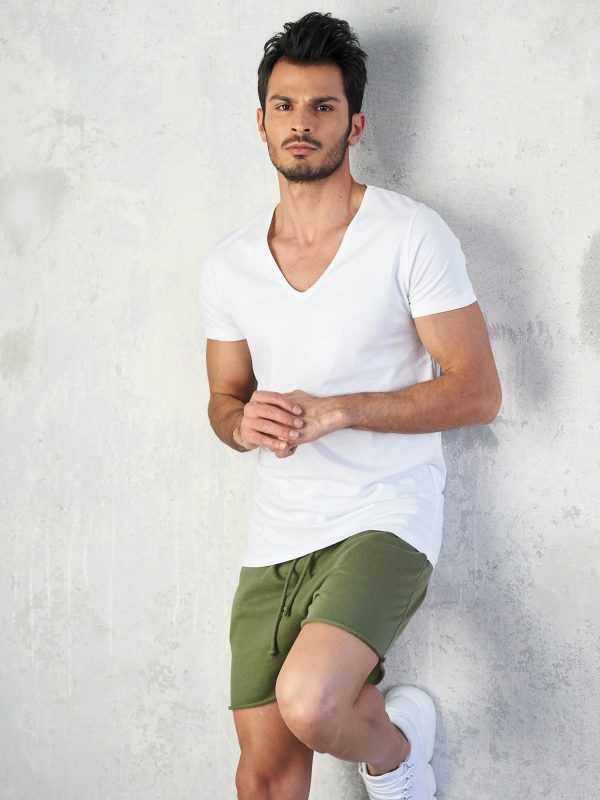 Wholesale White T-shirt men's V-neck