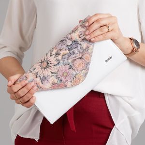 Wholesale White large clutch bag with floral motif