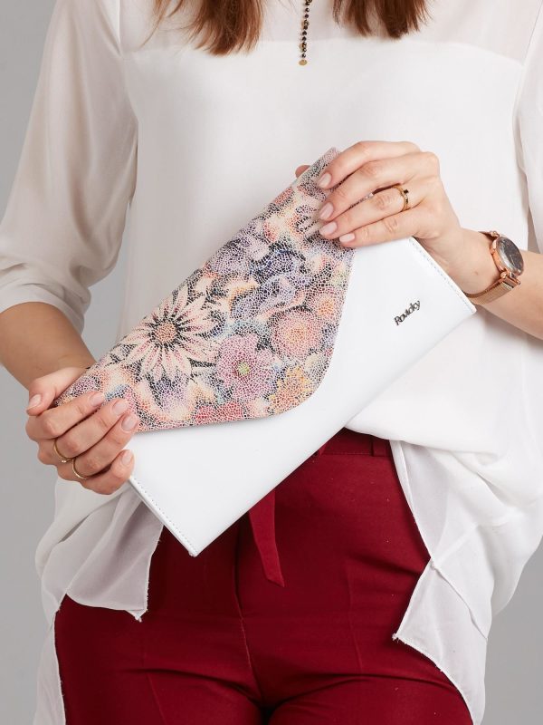 Wholesale White large clutch bag with floral motif