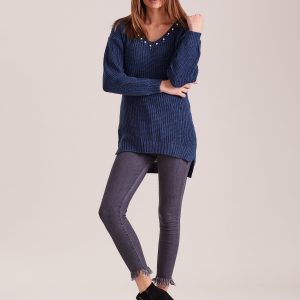 Wholesale Dark blue sweater with pearls