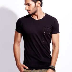 Wholesale Men's black t-shirt with studs