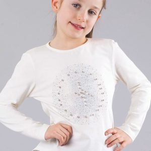 Wholesale Ecru girl blouse with glossy applique