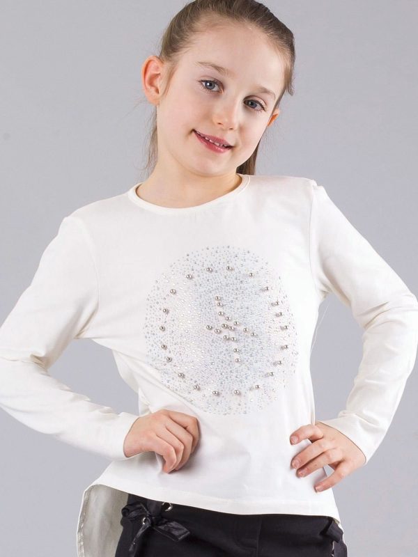 Wholesale Ecru girl blouse with glossy applique