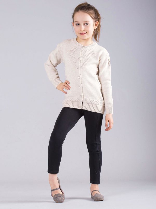 Wholesale Beige cardigan for girl with pearls