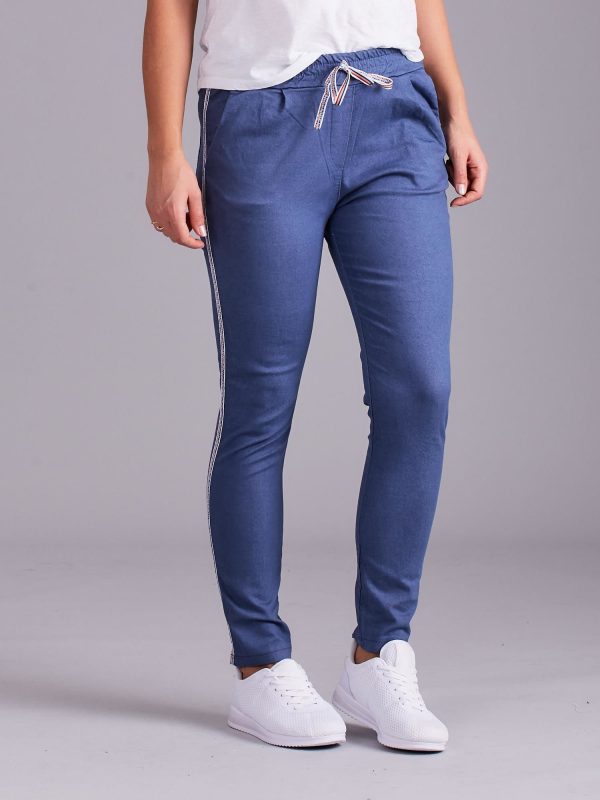 Wholesale Blue trousers with straps and stripes