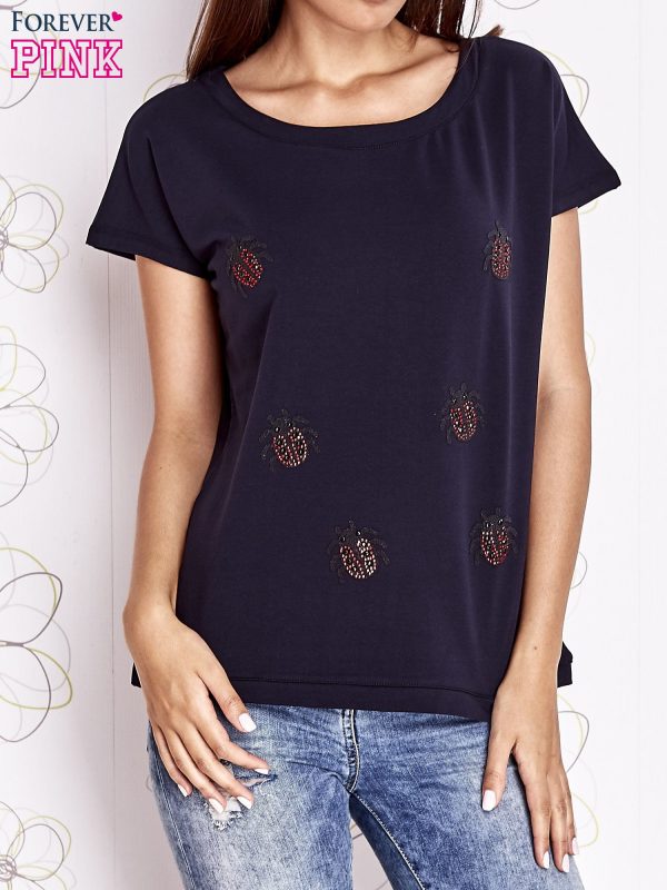 Wholesale Navy blue t-shirt with insect applique