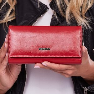 Wholesale Women's leather oblong wallet red