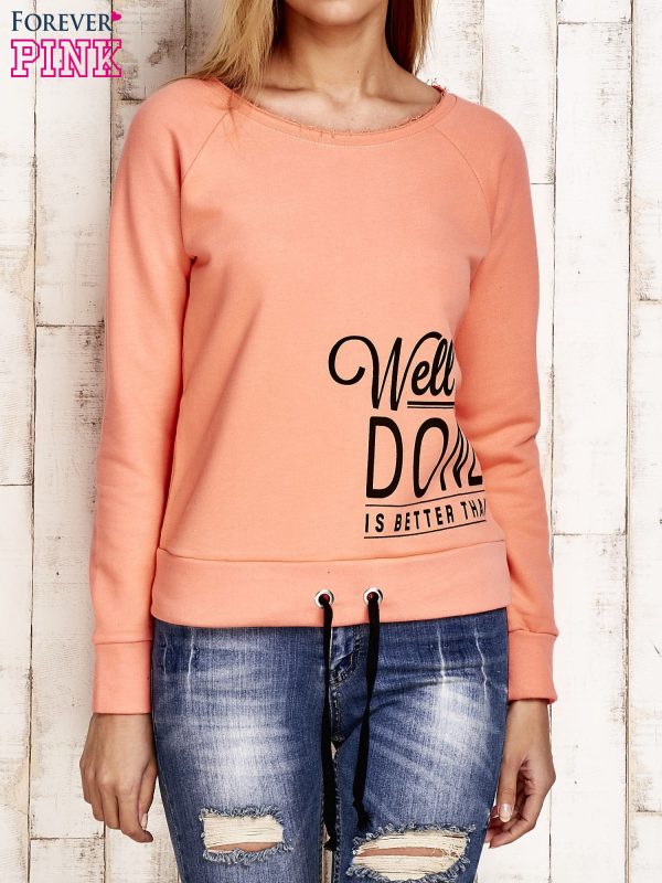 Wholesale Women's sweatshirt with the inscription WELL DONE coral