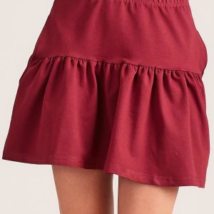 Wholesale Burgundy sweatshirt skirt with flounce