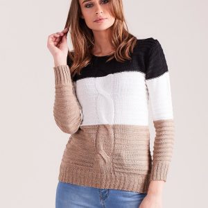 Wholesale Black and beige sweater with wide stripes