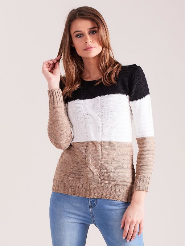 Wholesale Black and beige sweater with wide stripes