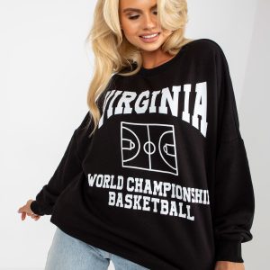 Wholesale Black Loose Sweatshirt with Print and Pockets