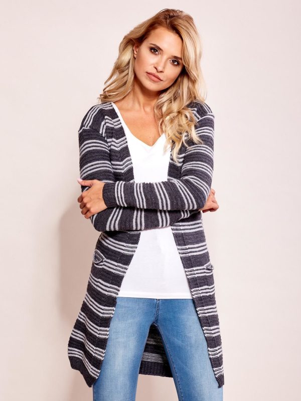 Wholesale Dark Grey Open Stripe Sweater