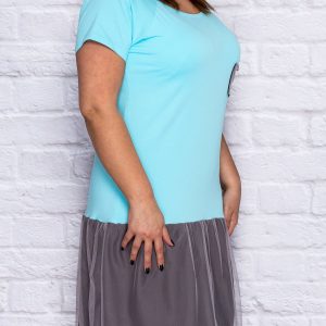 Wholesale Sweatshirt dress with tulle skirt turquoise PLUS SIZE