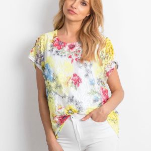 Wholesale Yellow lace blouse with flowers