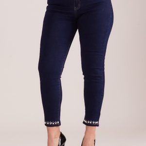 Wholesale Dark blue jeans with plus size applique