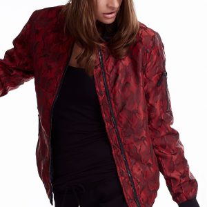 Wholesale Burgundy bomber jacket with camo motif