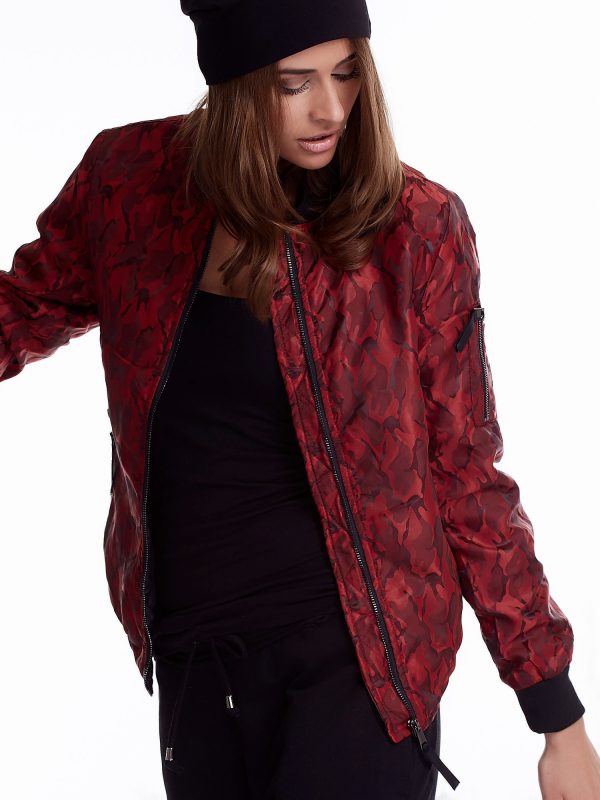 Wholesale Burgundy bomber jacket with camo motif