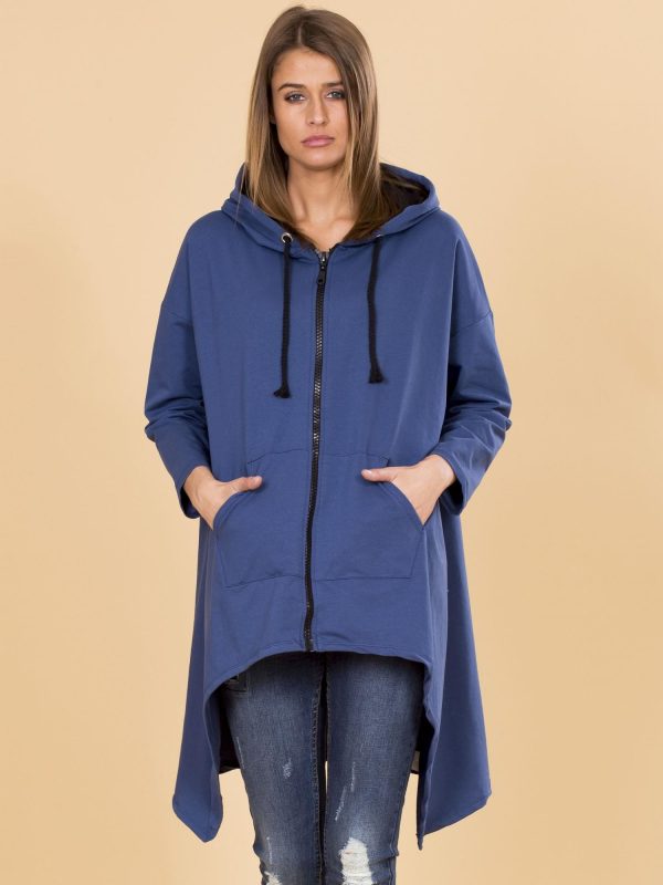 Wholesale Dark Blue Asymmetrical Sweatshirt with Hoodie