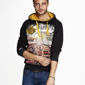 Wholesale Black padded sweatshirt for men with hoodie USA motif