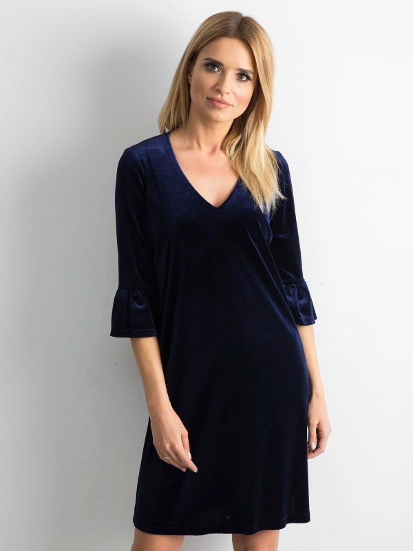 Wholesale Navy blue velour women's dress