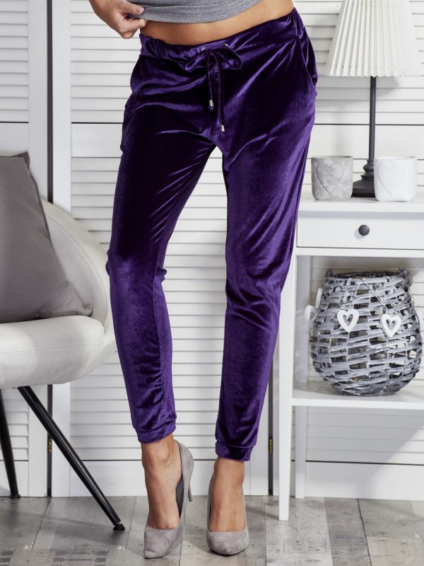 Wholesale Straight cut velour sweatpants purple