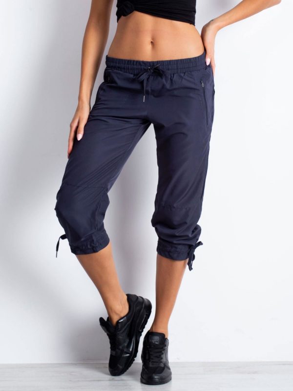 Wholesale Dark grey capri sports pants with mesh