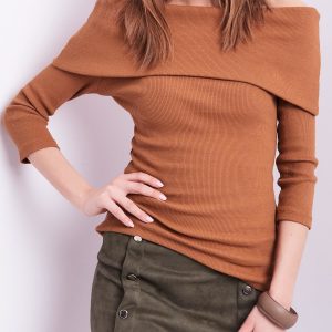 Wholesale Light brown fitted striped blouse with bare shoulders