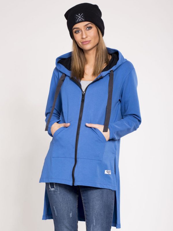 Wholesale Sweatshirt asymmetrical hoodie blue