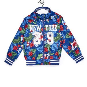 Wholesale Navy blue children's jacket with tropical motifs