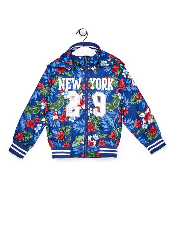 Wholesale Navy blue children's jacket with tropical motifs