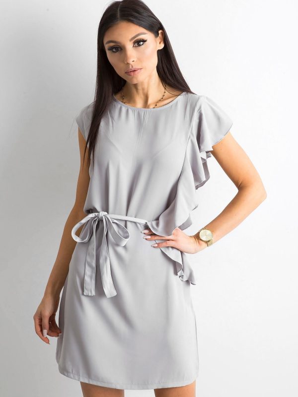 Wholesale Grey dress with flounces and binding