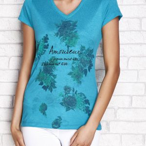 Wholesale T-shirt with floral print dark green