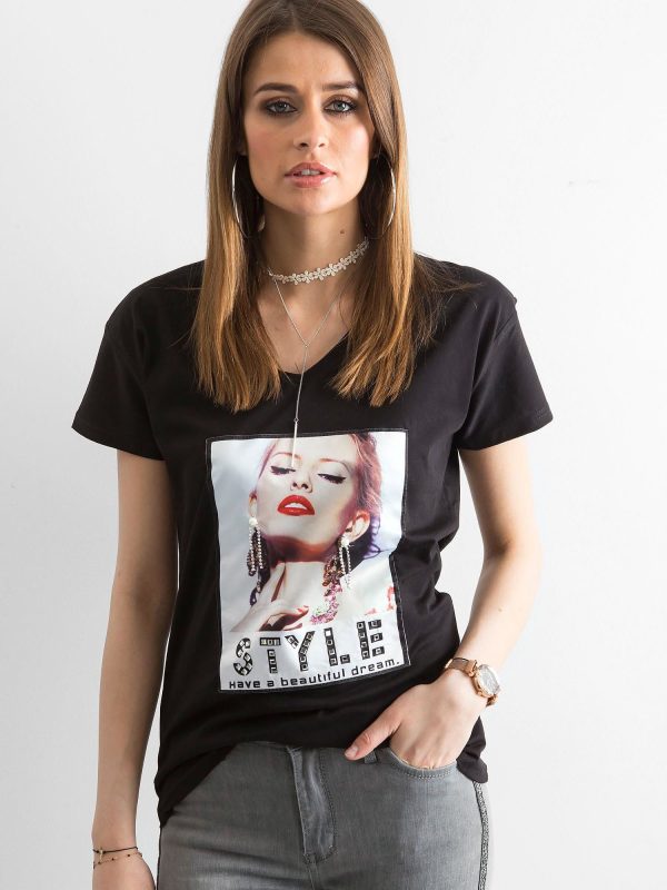 Wholesale Women's T-Shirt in Cotton Black