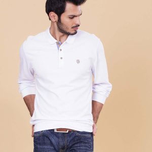 Wholesale Men's White Long Sleeve Polo Shirt