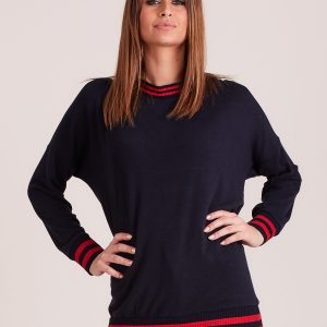 Wholesale Women's sweatshirt with neckline on the back and welts navy blue