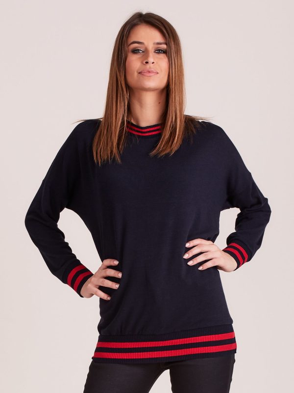 Wholesale Women's sweatshirt with neckline on the back and welts navy blue