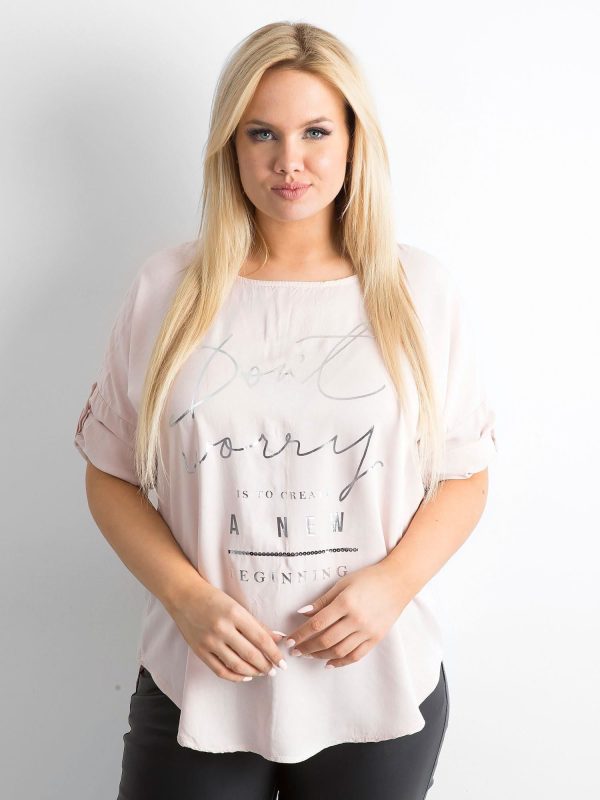 Wholesale Light pink loose blouse with lettering