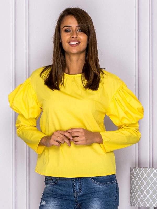 Wholesale Women's blouse with buffs on sleeves yellow