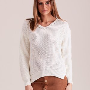 Wholesale Ecru sweater with pearls