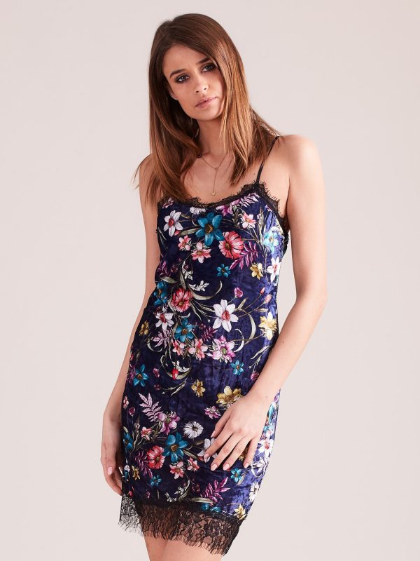 Wholesale Navy Velvet Floral Lingerie Dress